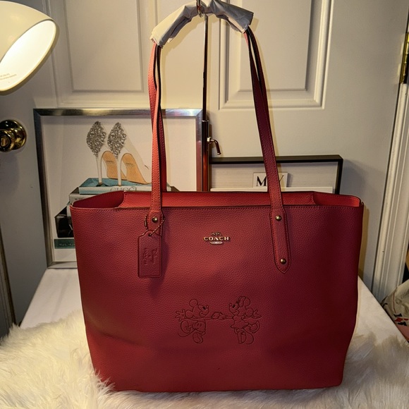 Disney X Coach Central Tote Zip Mickey & Minnie Mouse Pink Leather EUC - Picture 3 of 11